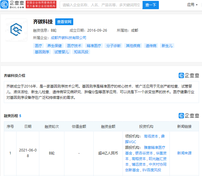 高瓴資本領投基因測序新勢力 齊碳科技引領精準醫療新浪潮